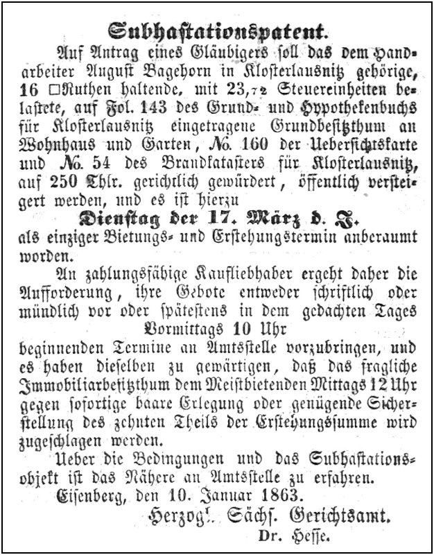 1863-01-10 Kl Versteigerung Bagehorn
